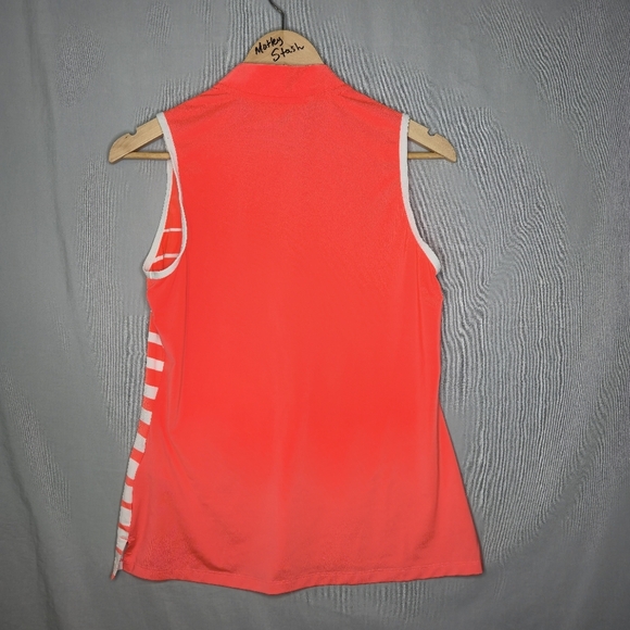 Adidas Women Golf Engineered Orange Stripe Sleeveless Polo Shirt Size M - Picture 2 of 6